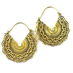 GOLD Tone Color BRASS Hoops DETAILED Earrings Boho